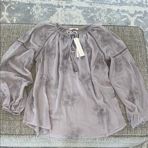 Love Stitch Lavender Gray Embroidered Peasant Blouse